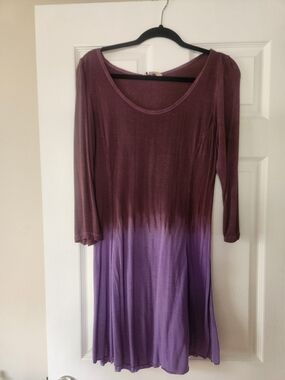 Ombre Plum-to-Lavender Long Sleeve Swing Dress